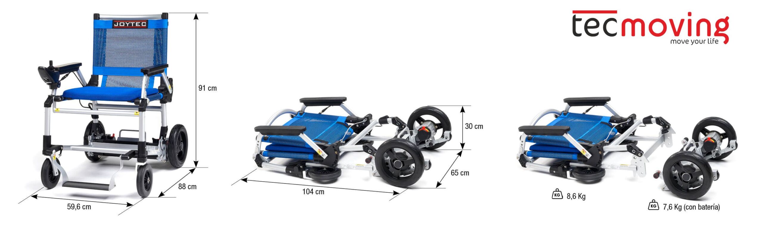 Misure e peso della sedia a rotelle elettrica pieghevole Joytec Ultralight